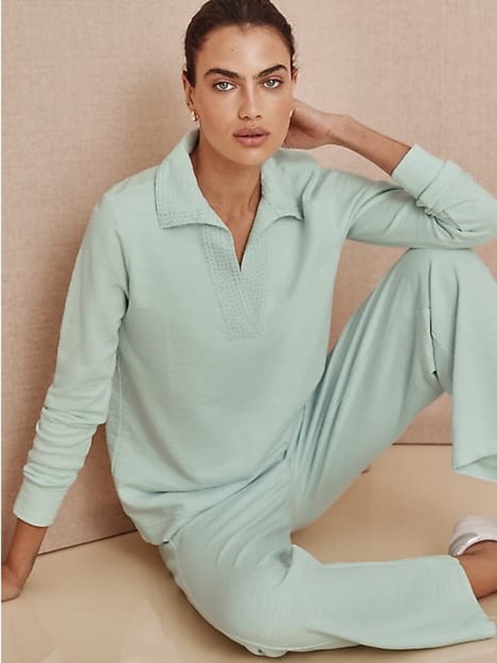 J. Jill Pure Jill Johnny Collar Top Organic Cotton Terrycloth L? Mint Green